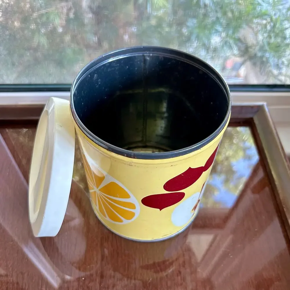 Vintage Procter & Gamble Atomic Fruit Print Canister Tin with Lid, 60s/70s
